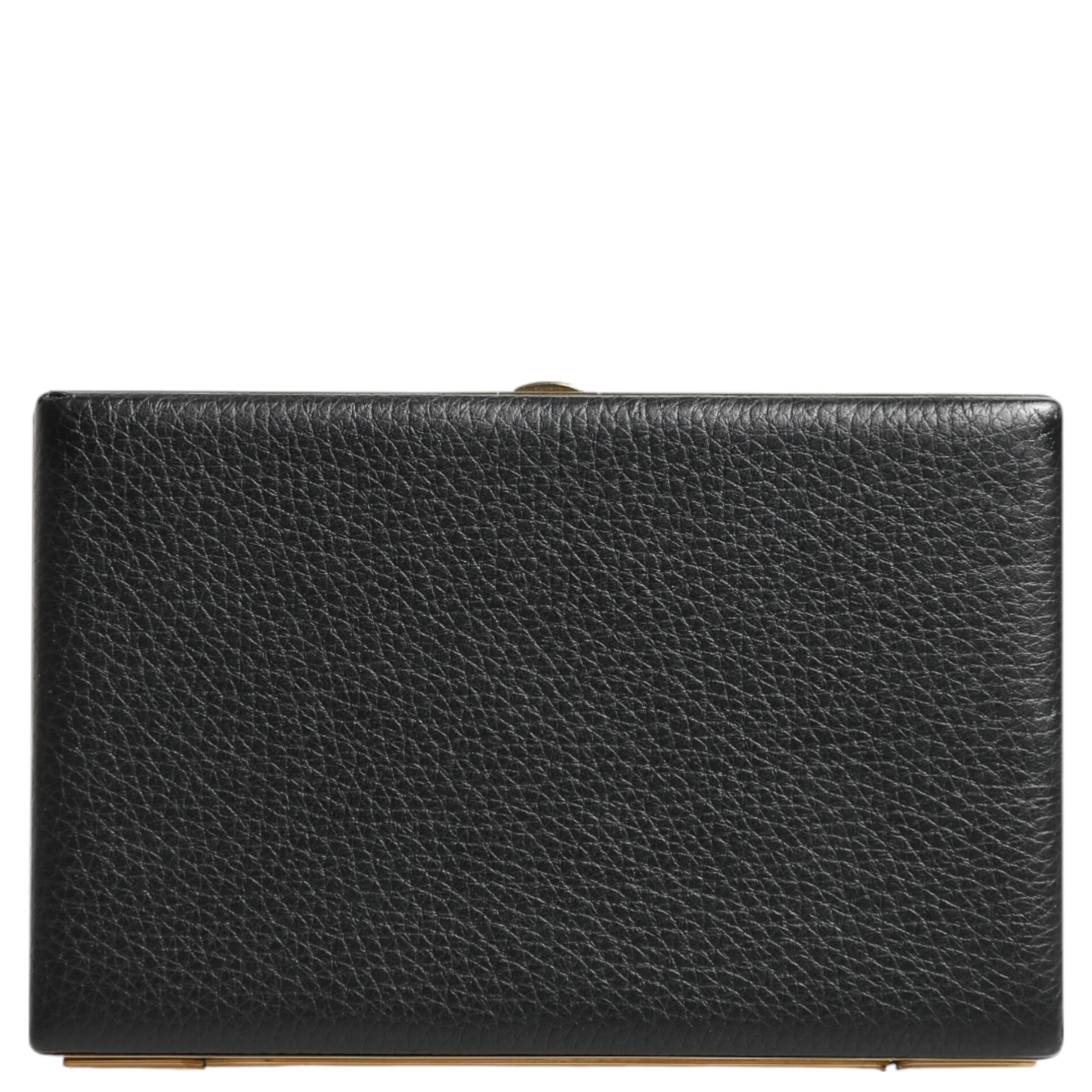 Black Leather Gold Frame Clutch Evening Party Purse Bag