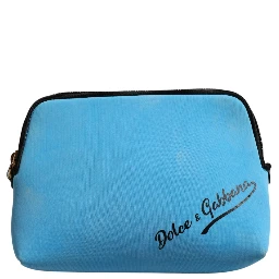 Blue Nylon DG Logo Print Clutch Zip Pouch Bag