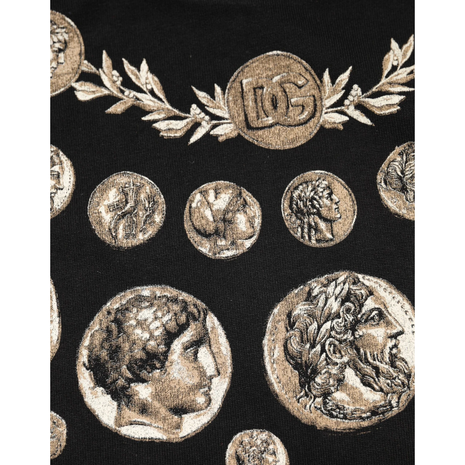 Black Coin Print Cotton Crew Neck T-shirt