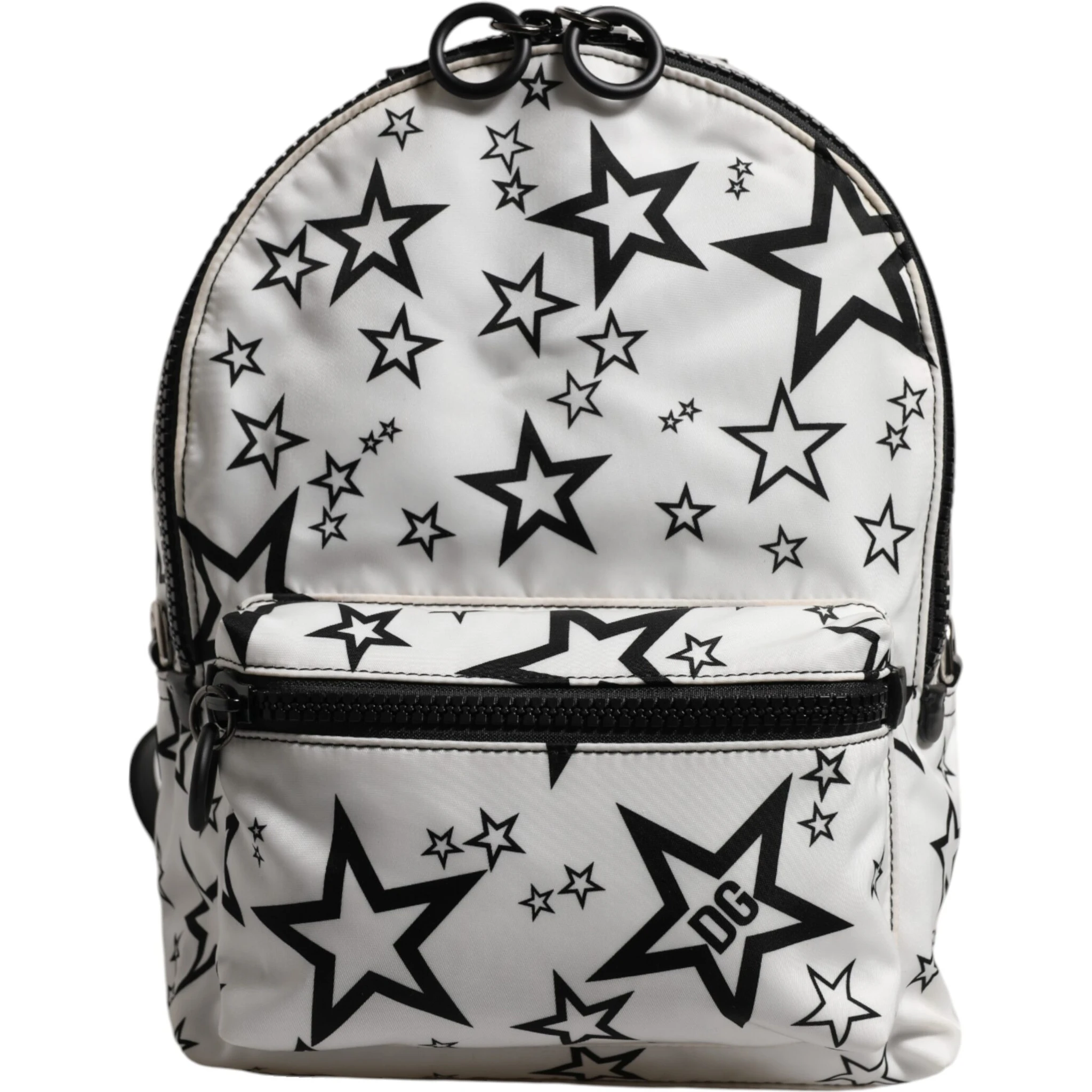 White DG Stars Print Nylon Travel Backpack Bag