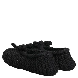 Black Wool Knit Slip On Ballerina Flats Shoes