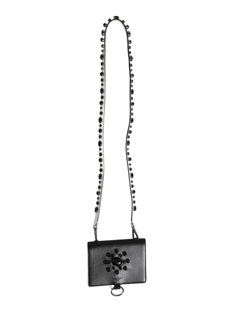 Black Leather Crystal Embellished Card Holder Wallet alternative