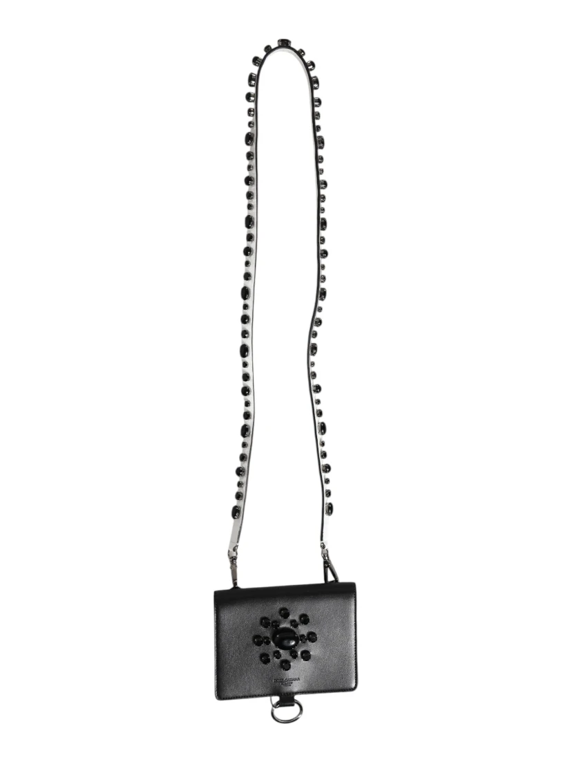 Black Leather Crystal Embellished Card Holder Wallet