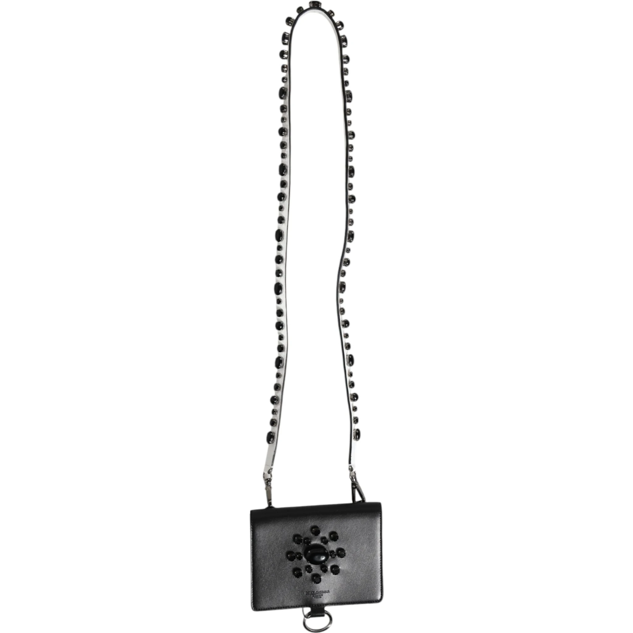 Black Leather Crystal Embellished Card Holder Wallet