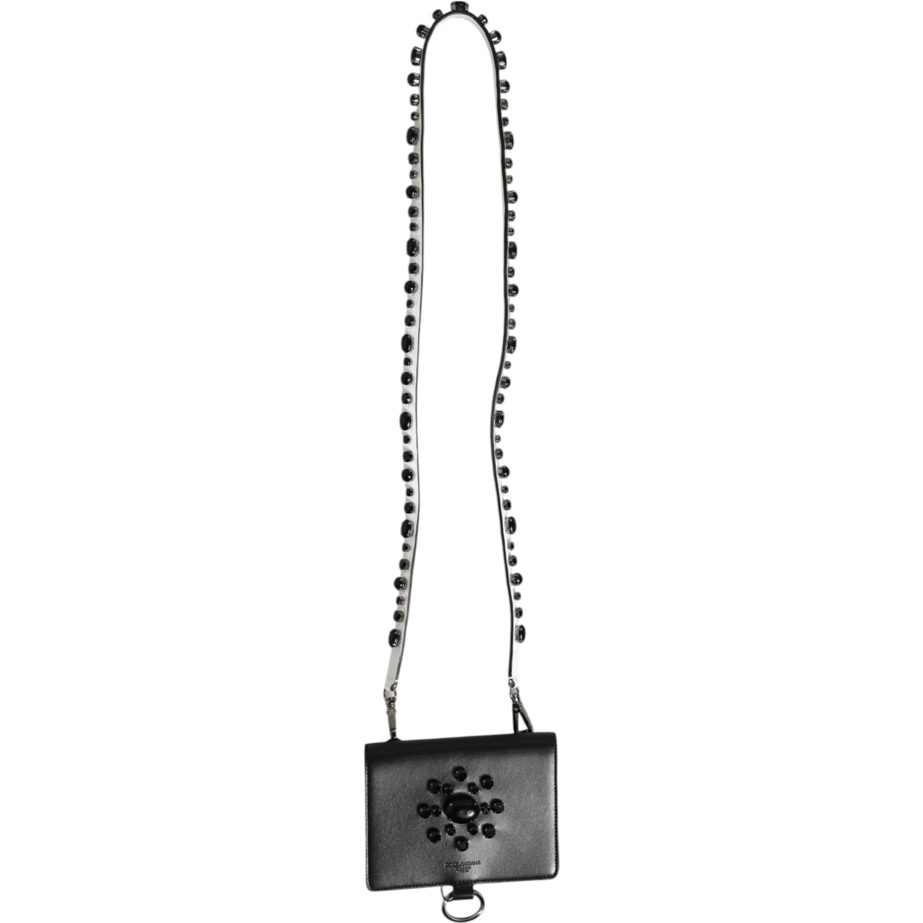 Black Leather Crystal Embellished Card Holder Wallet