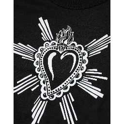 Black Sacred Heart Cotton Crew Neck T-shirt