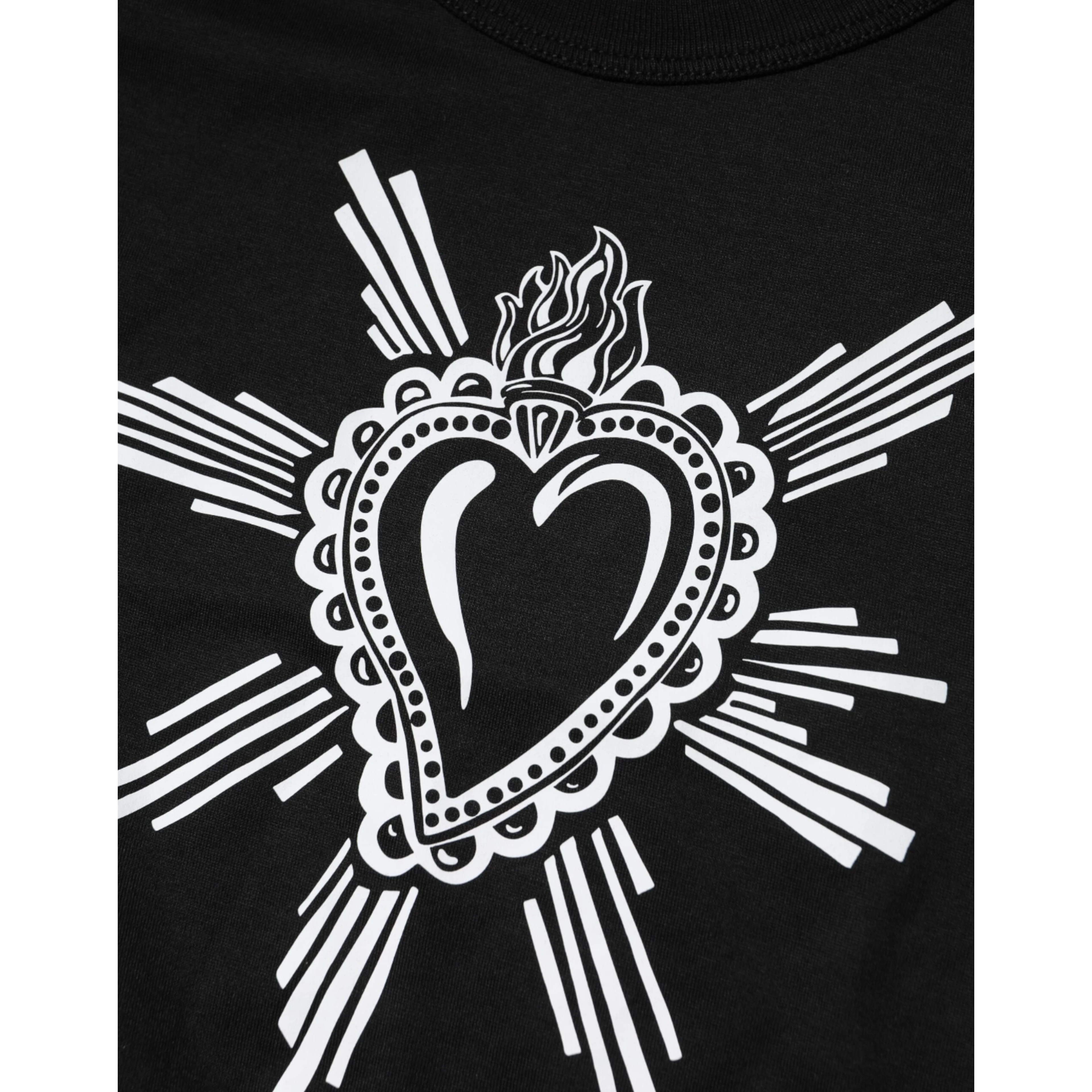 Black Sacred Heart Cotton Crew Neck T-shirt