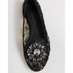 Black Taormina Lace Crystals Flats Shoes