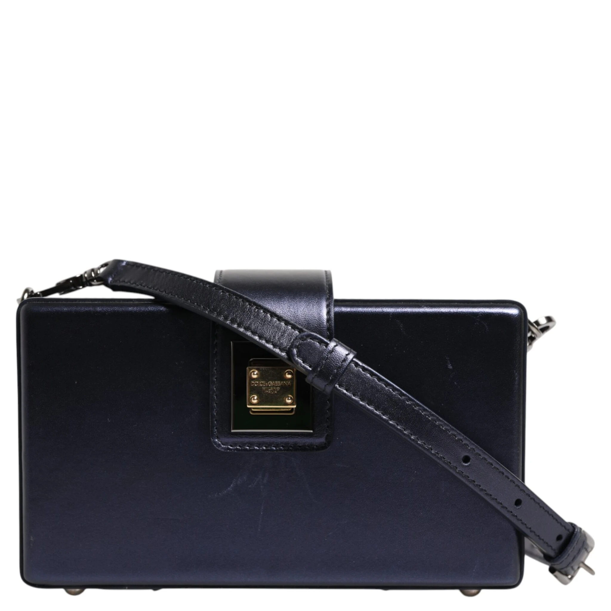 Blue DG BOX Lambskin Leather Crossbody Strap Bag