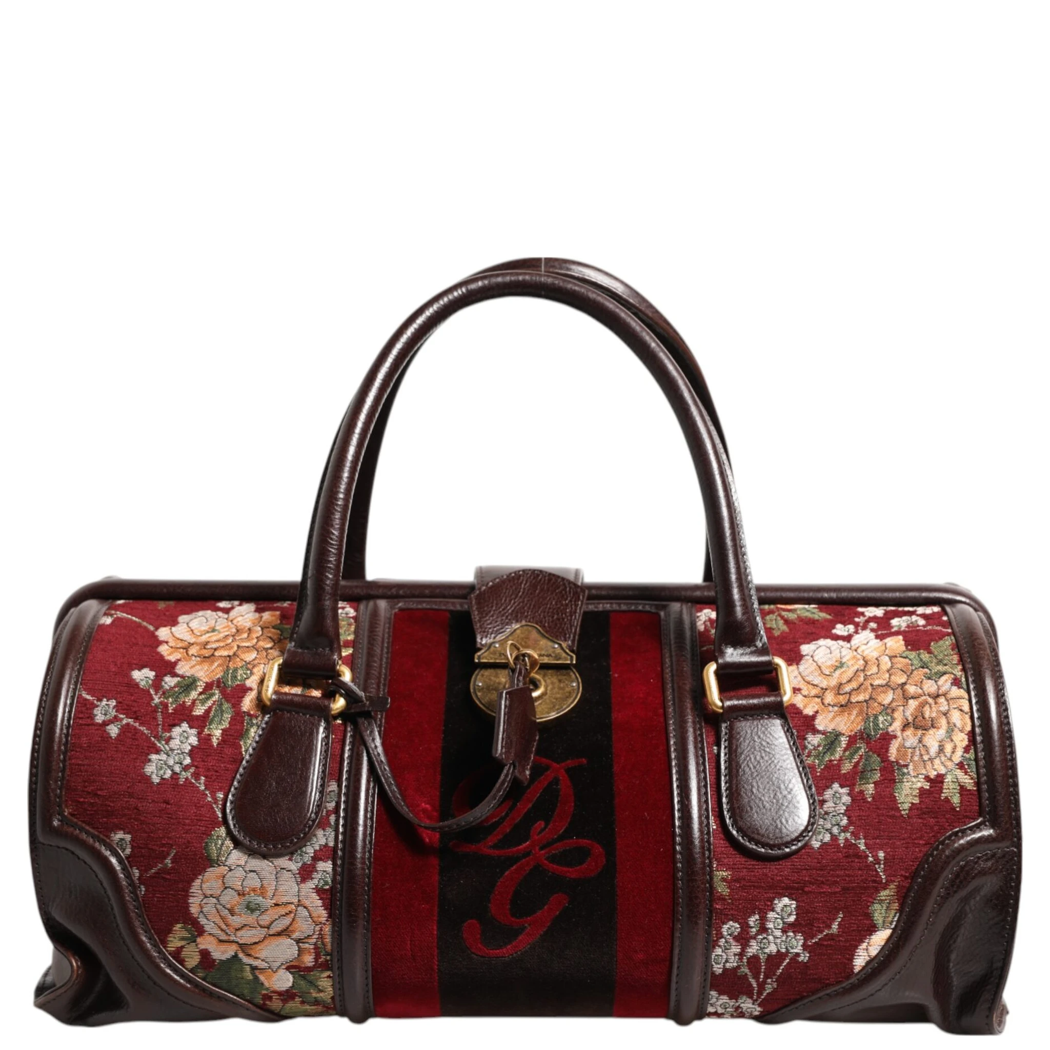 Multicolor Leather Jacquard Velvet Travel Duffle Bag