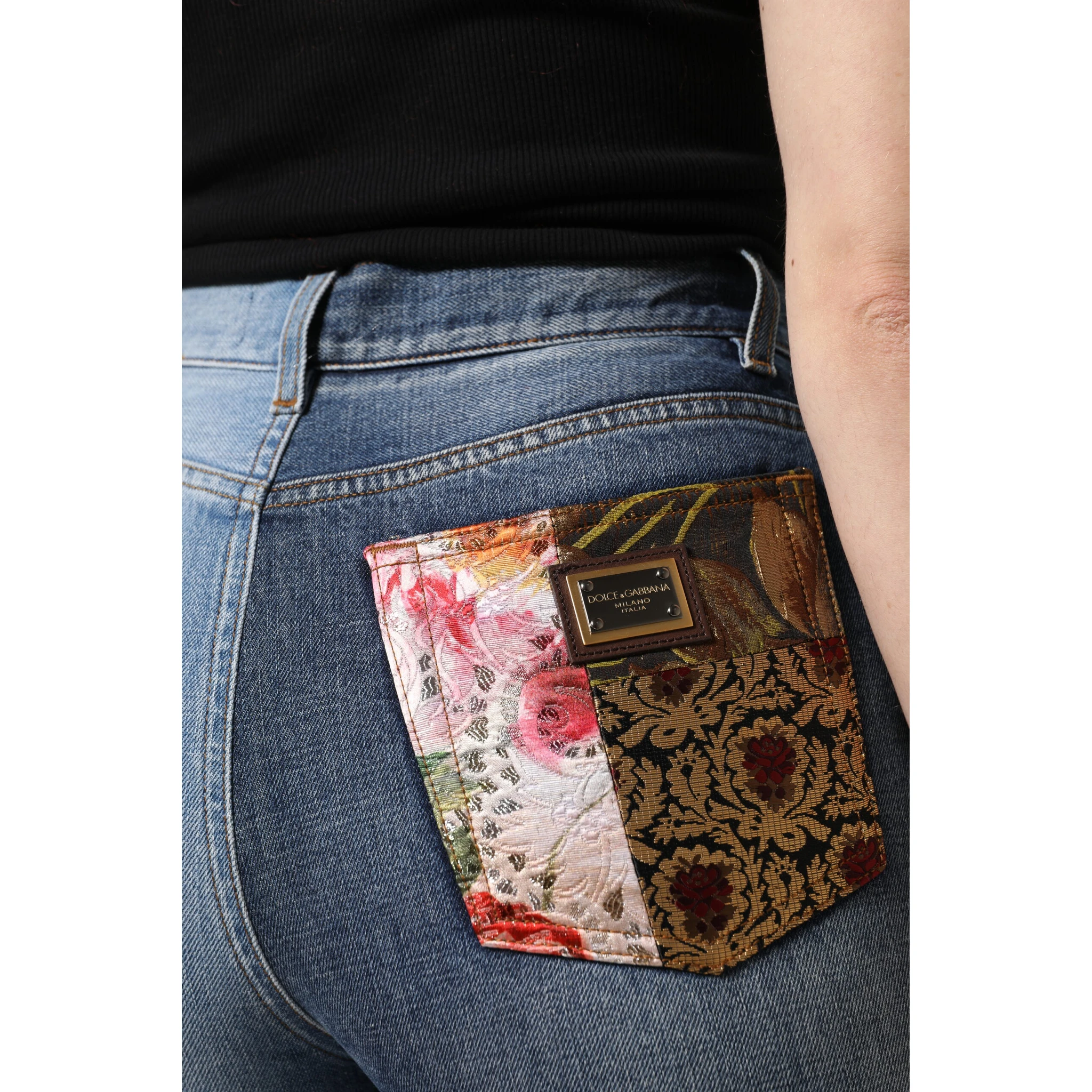 Multicolor Patchwork Tapered Denim Jeans