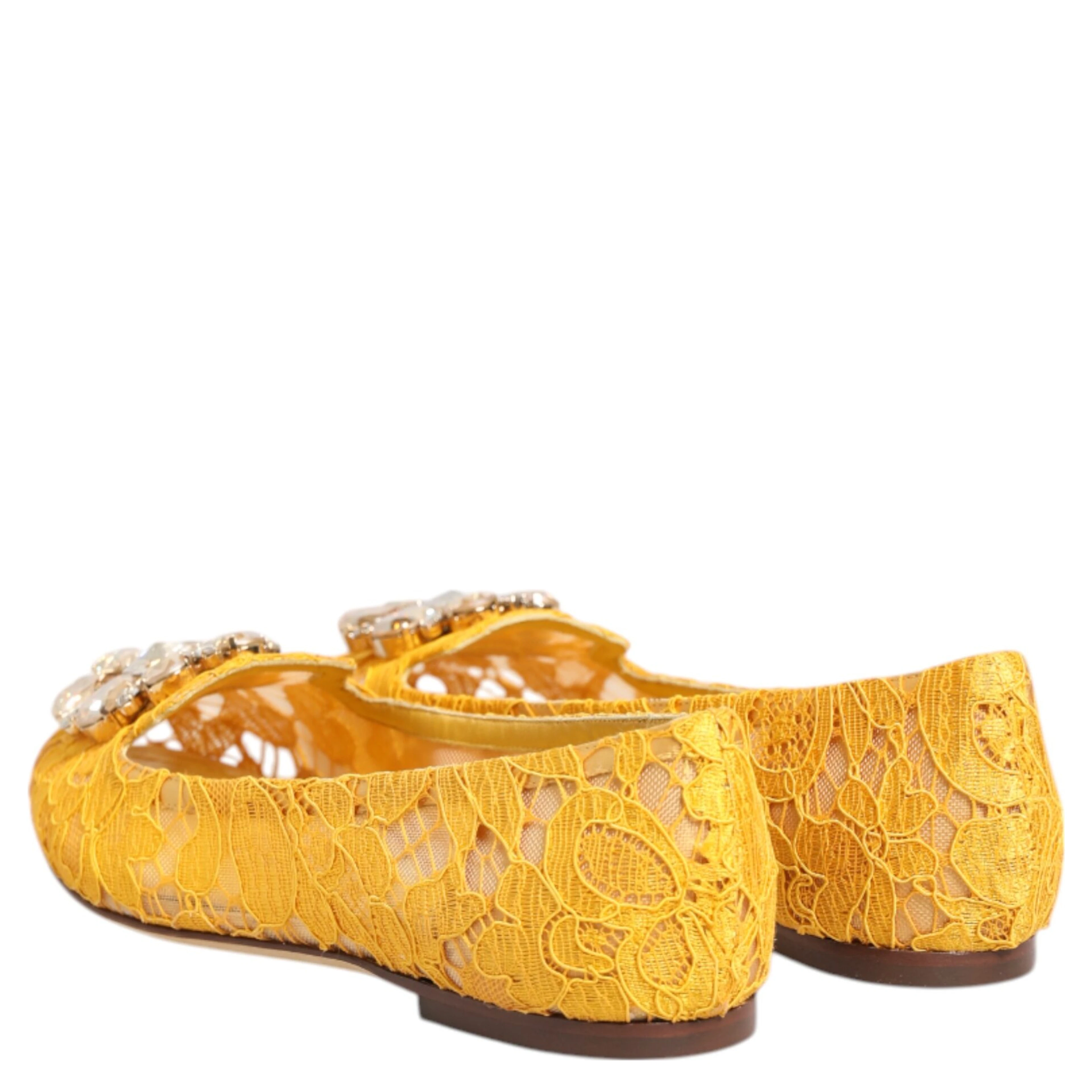 Yellow Taormina Lace Crystals Flats Shoes