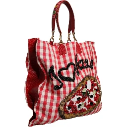 Red I Love Pizza Rhinestone Embellished Tote Bag