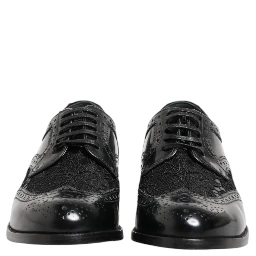 Black Leather Floral Lace Dress Formal  Shoes