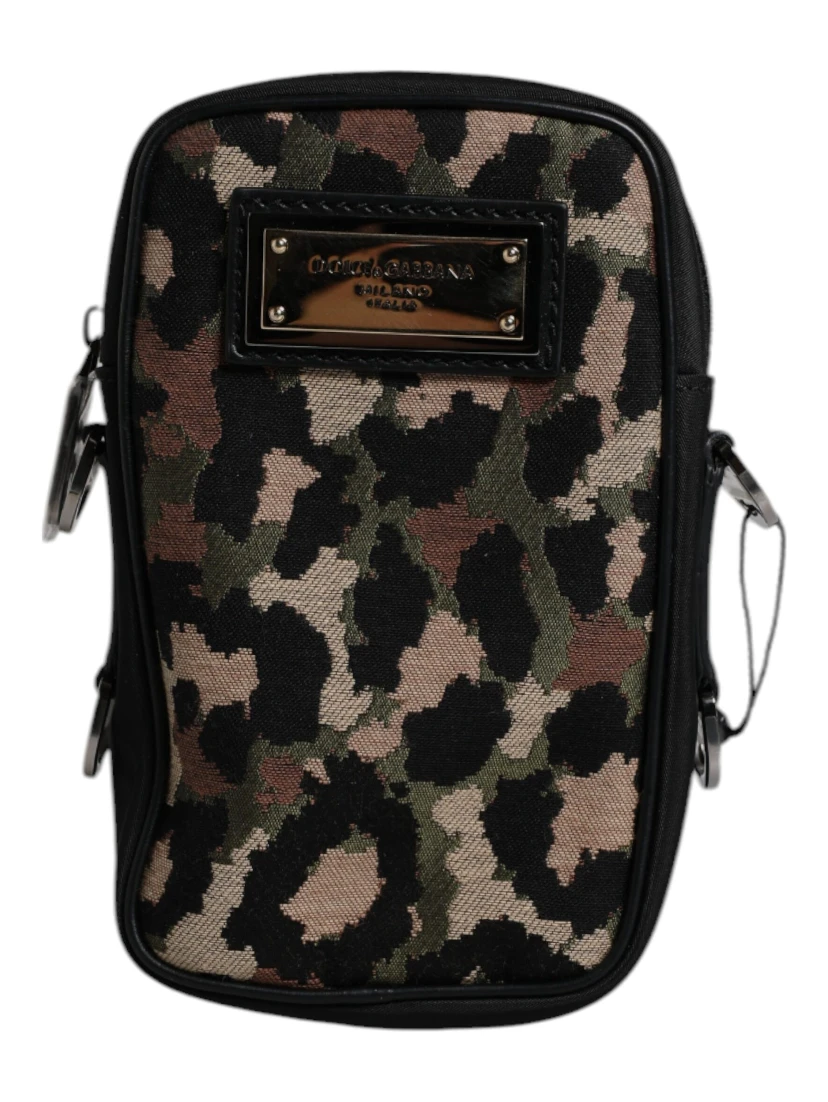 Multicolor Leopard Jacquard Logo Plaque Neck Strap Bag