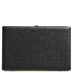 Black Leather Gold Frame Clutch Evening Party Purse Bag