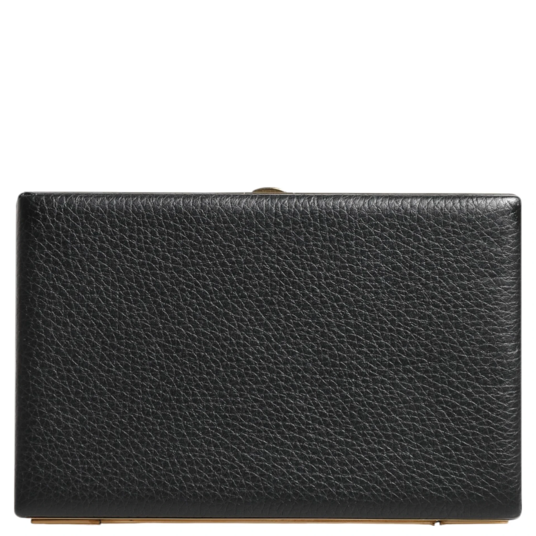 Black Leather Gold Frame Clutch Evening Party Purse Bag
