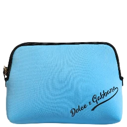Blue Nylon DG Logo Print Clutch Zip Pouch Bag