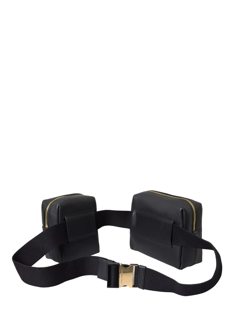 Black Calfskin Leather Double Waist Belt Fanny Pack Bag alternative