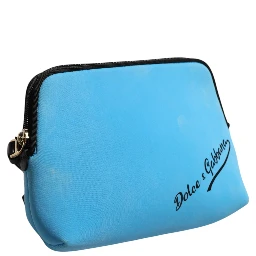 Blue Nylon DG Logo Print Clutch Zip Pouch Bag