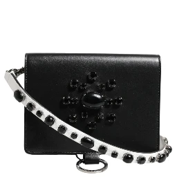 Black Leather Crystal Embellished Card Holder Wallet