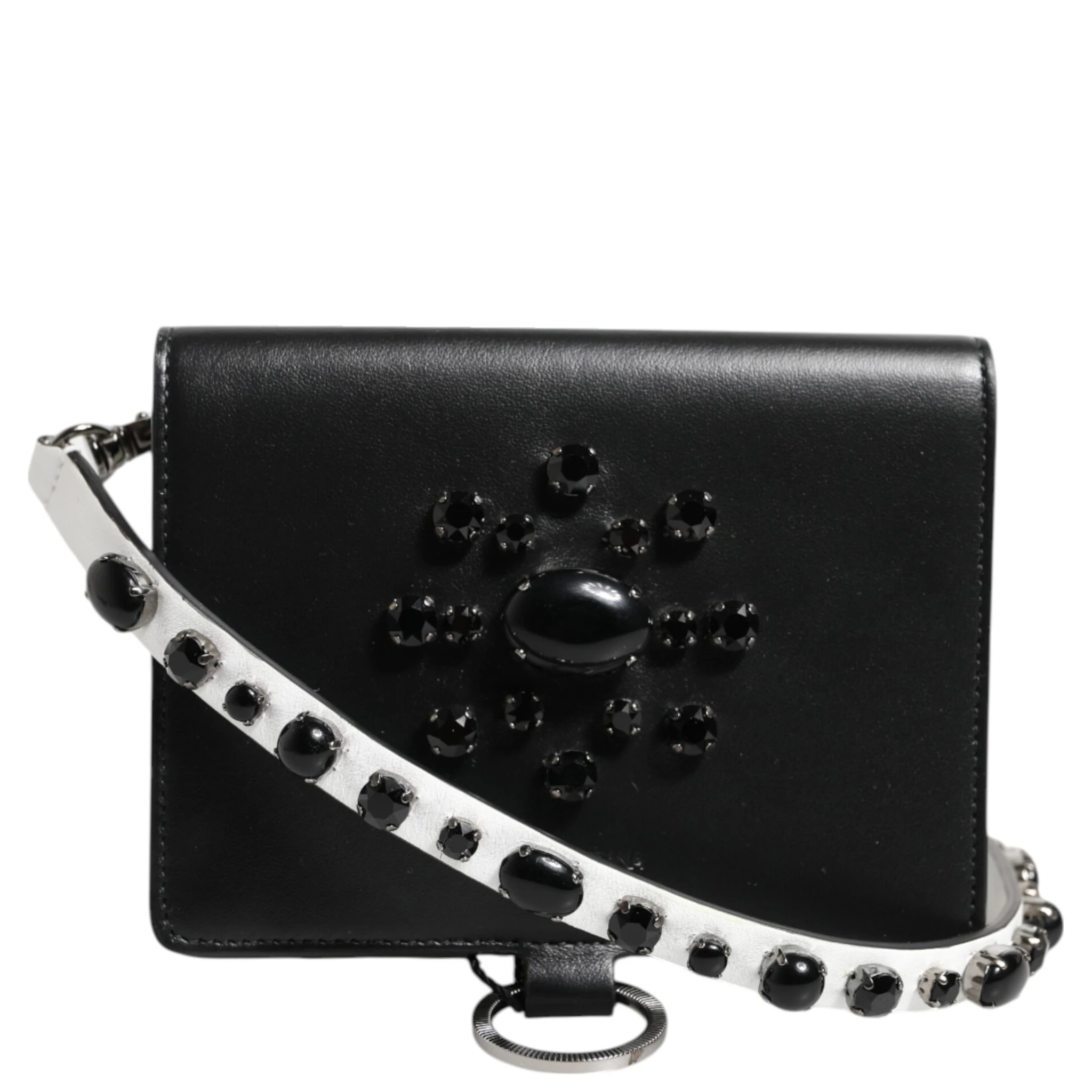 Black Leather Crystal Embellished Card Holder Wallet