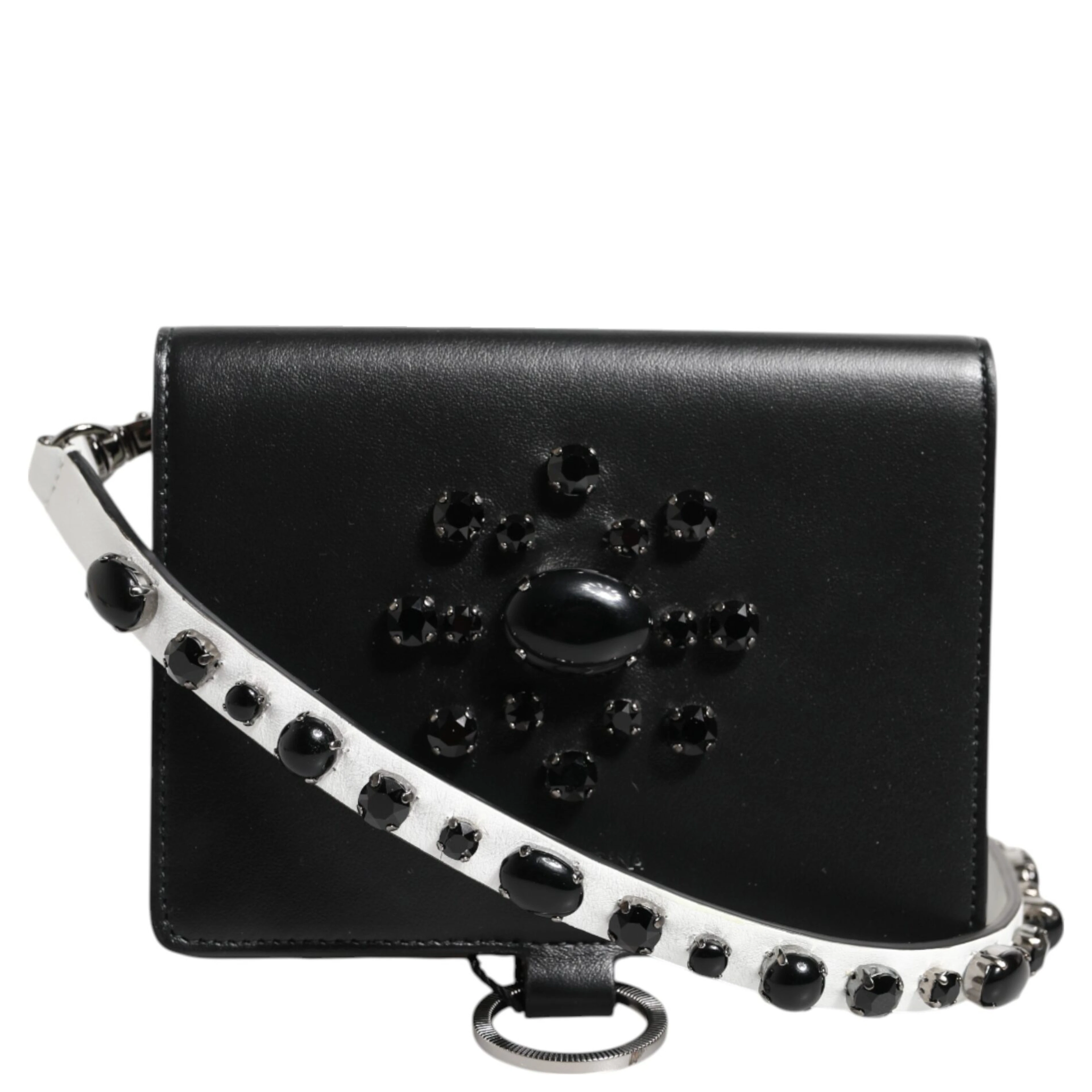 Black Leather Crystal Embellished Card Holder Wallet