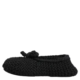 Black Wool Knit Slip On Ballerina Flats Shoes