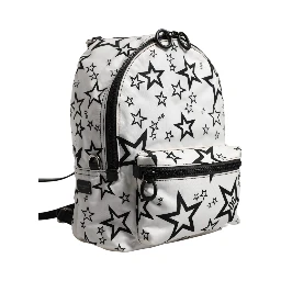 White DG Stars Print Nylon Travel Backpack Bag
