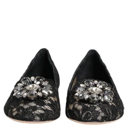 Black Taormina Lace Crystals Flats Shoes