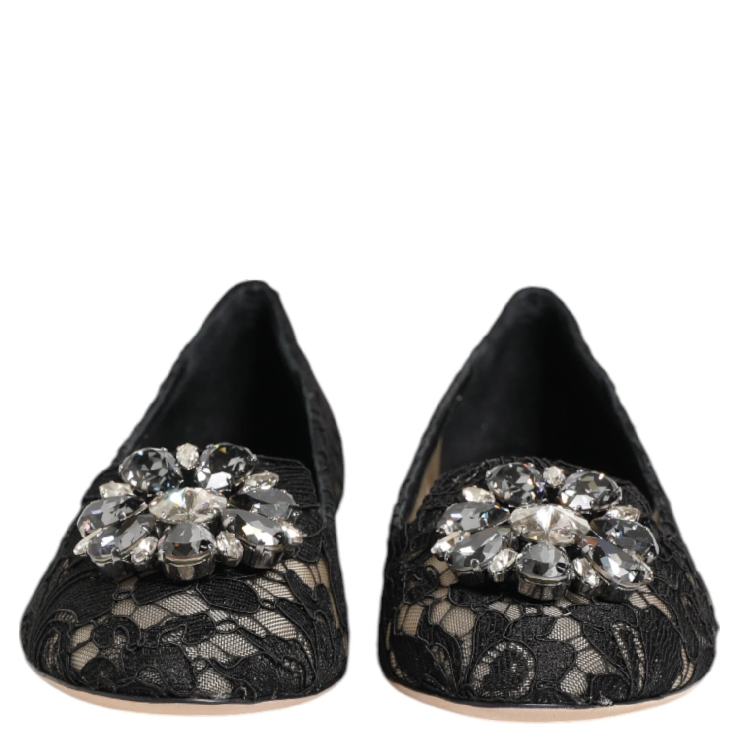 Black Taormina Lace Crystals Flats Shoes