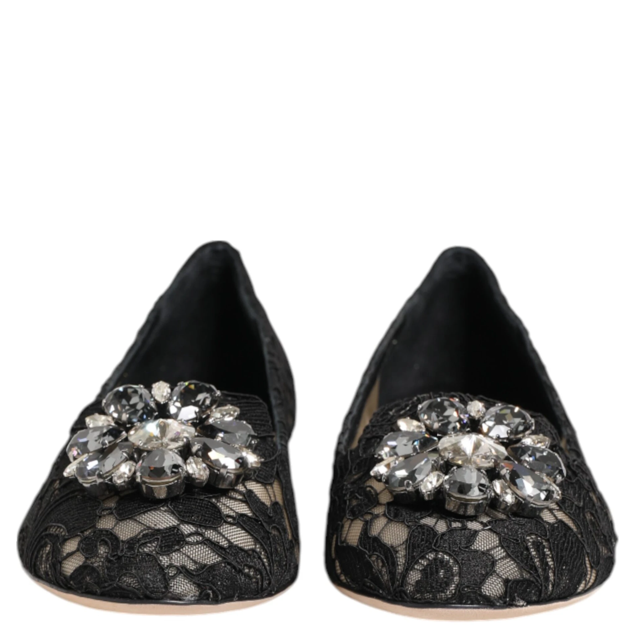 Black Taormina Lace Crystals Flats Shoes