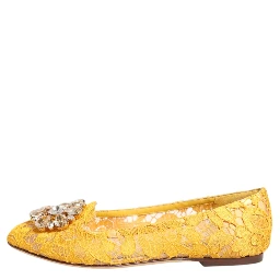 Yellow Taormina Lace Crystals Flats Shoes