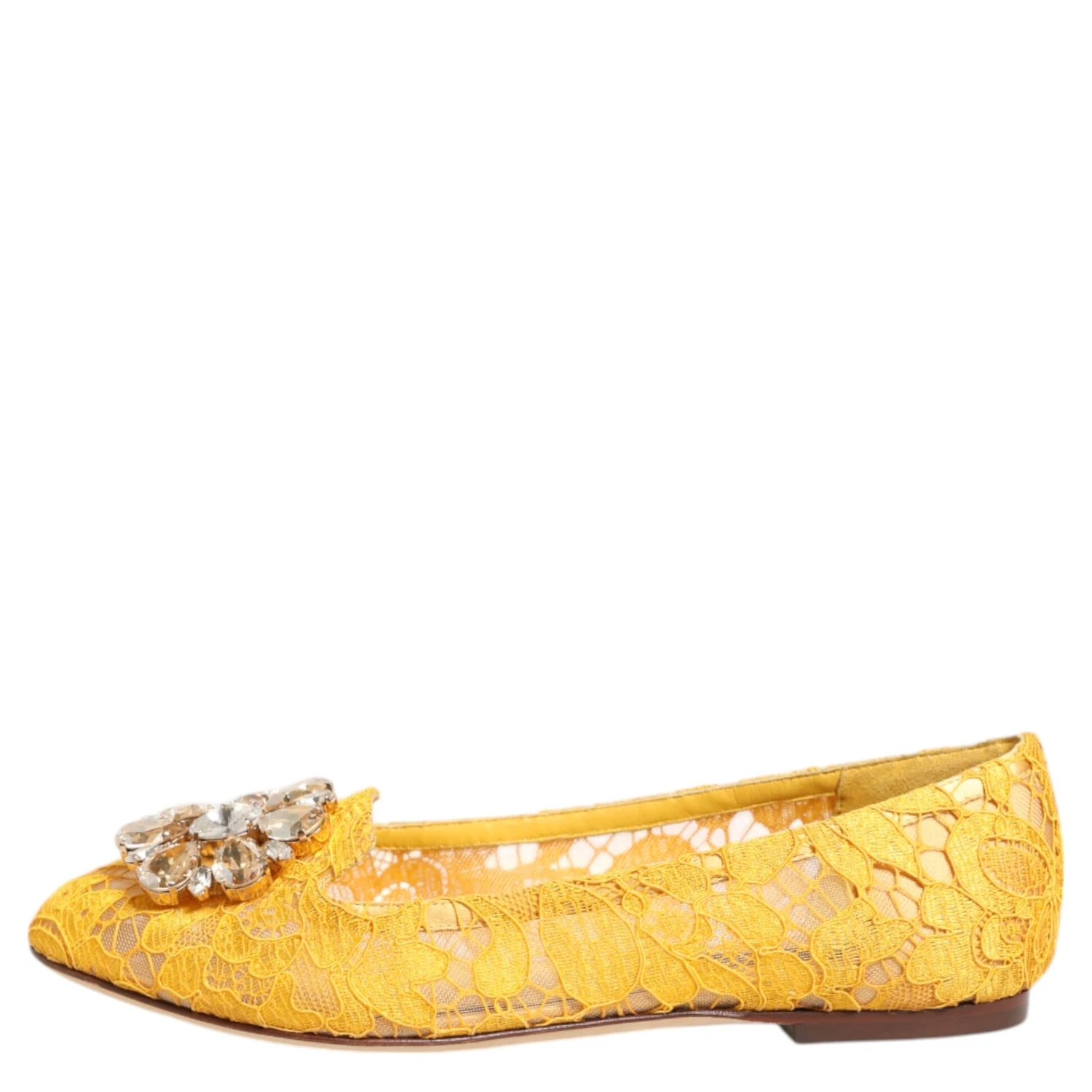 Yellow Taormina Lace Crystals Flats Shoes