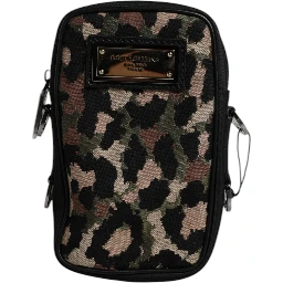 Multicolor Leopard Jacquard Logo Plaque Neck Strap Bag