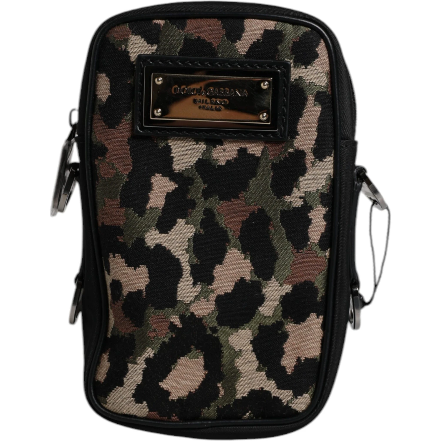 Multicolor Leopard Jacquard Logo Plaque Neck Strap Bag