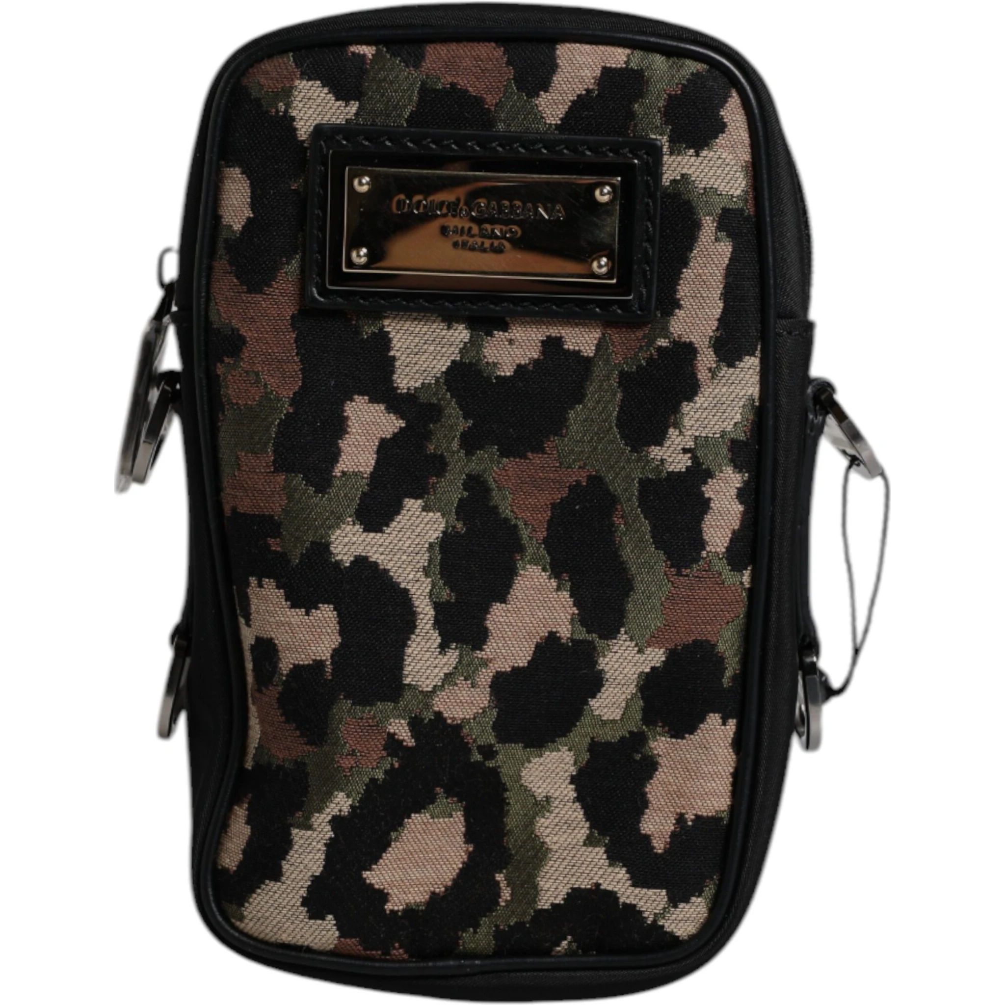 Multicolor Leopard Jacquard Logo Plaque Neck Strap Bag