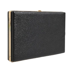 Black Leather Gold Frame Clutch Evening Party Purse Bag
