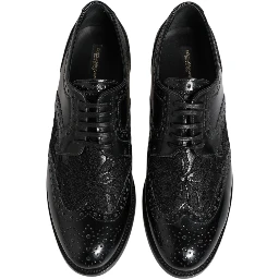 Black Leather Floral Lace Dress Formal  Shoes