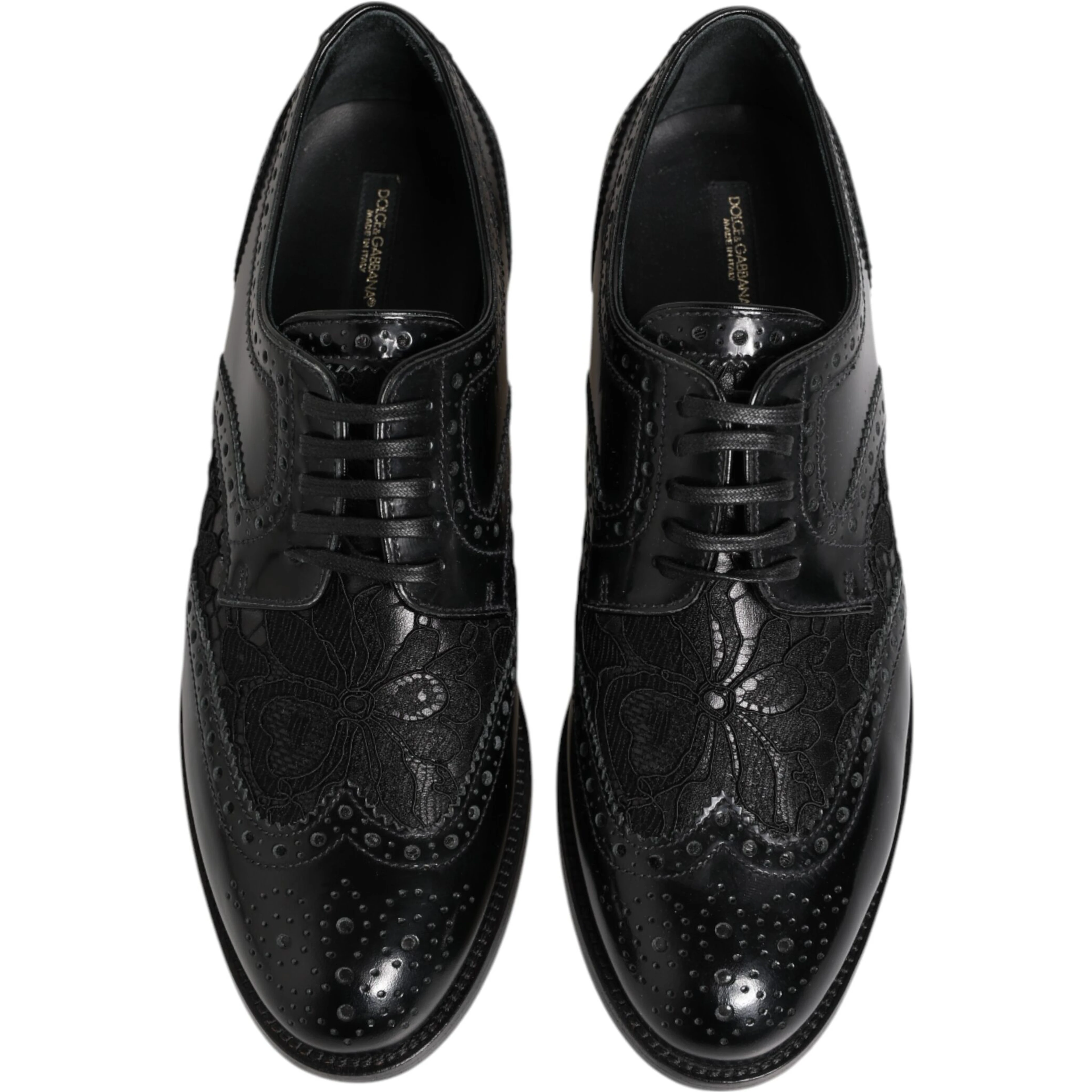 Black Leather Floral Lace Dress Formal  Shoes