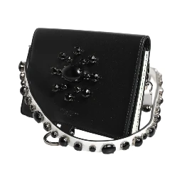 Black Leather Crystal Embellished Card Holder Wallet