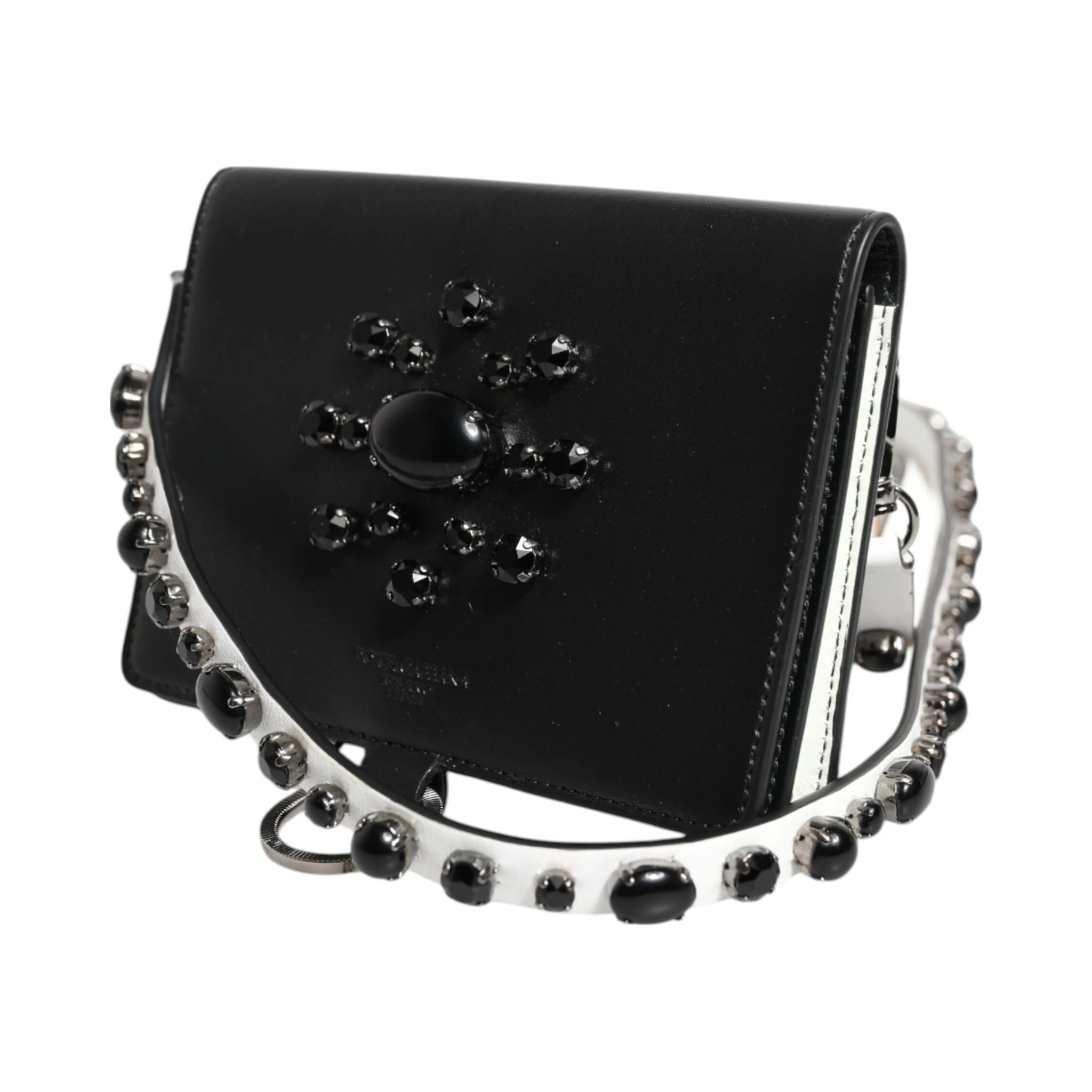 Black Leather Crystal Embellished Card Holder Wallet