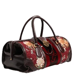 Multicolor Leather Jacquard Velvet Travel Duffle Bag