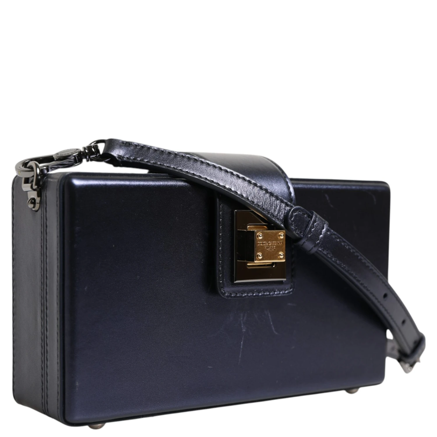 Blue DG BOX Lambskin Leather Crossbody Strap Bag
