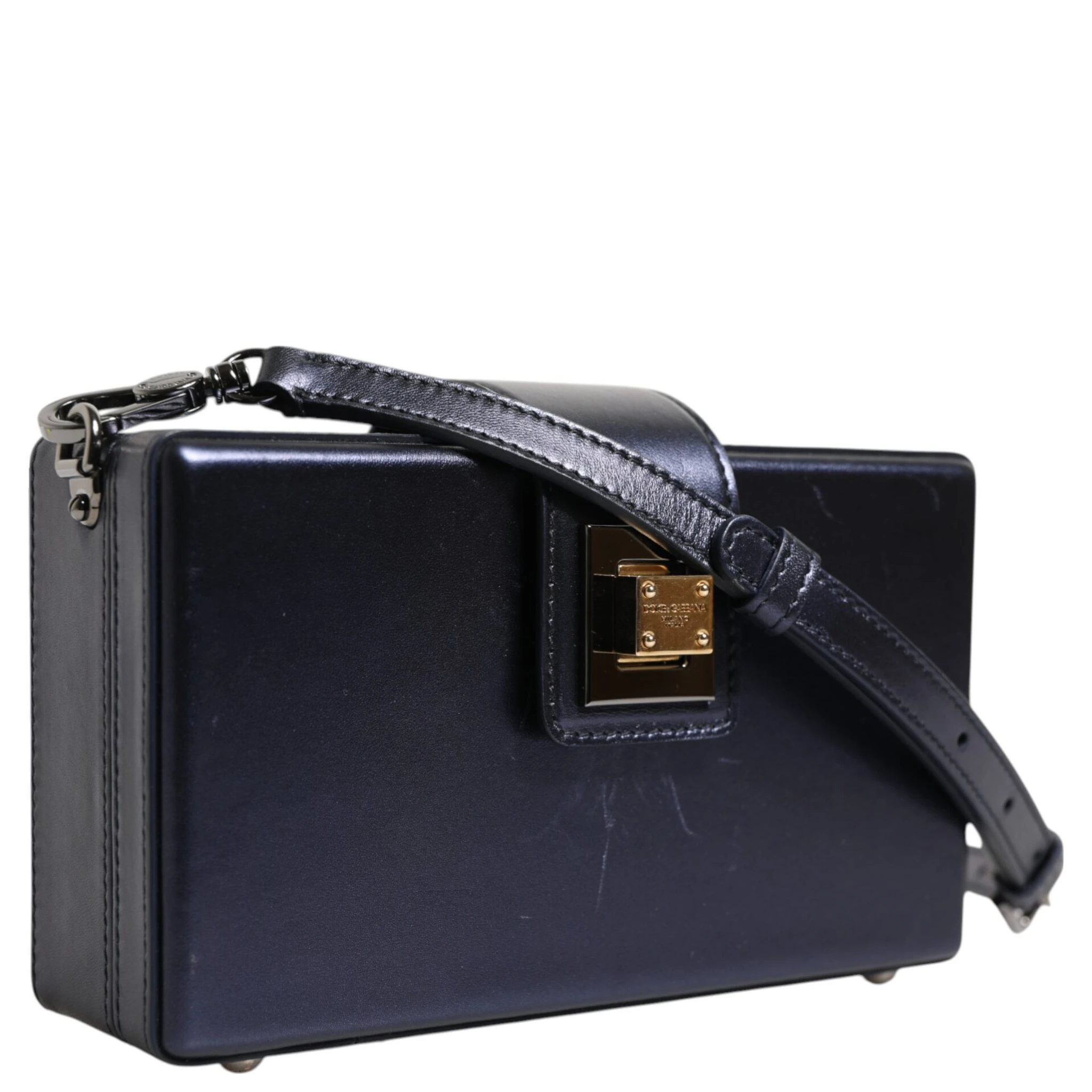 Blue DG BOX Lambskin Leather Crossbody Strap Bag