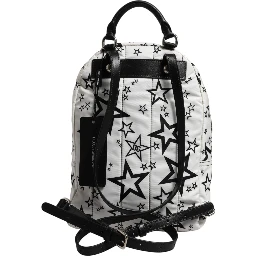 White DG Stars Print Nylon Travel Backpack Bag
