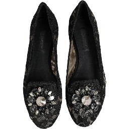 Black Taormina Lace Crystals Flats Shoes