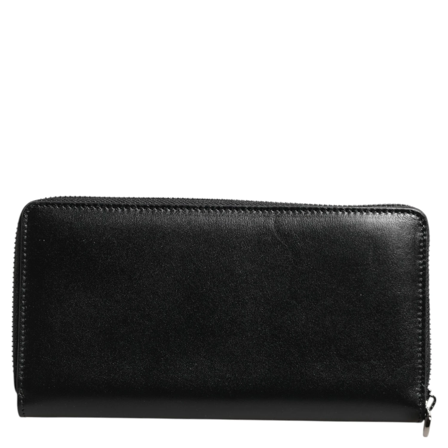 Black Leather Logo Plaque Zip Around Continental Wallet
