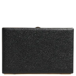 Black Leather Gold Frame Clutch Evening Party Purse Bag