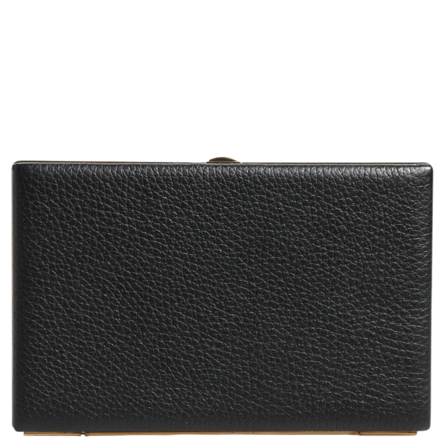 Black Leather Gold Frame Clutch Evening Party Purse Bag